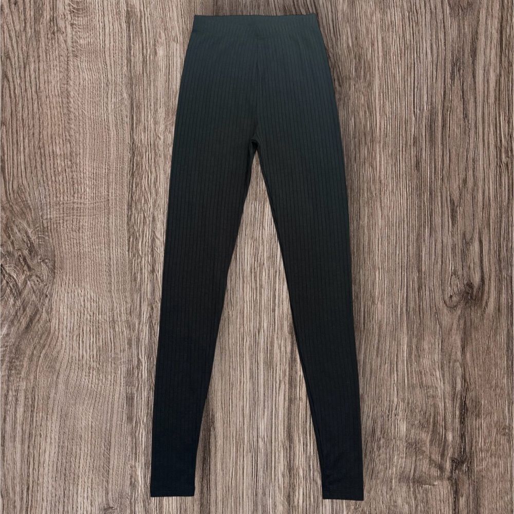 ASOS Design Black Ribbed Tall Leggings High Waisted Size US 4 Small Vertical